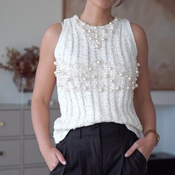 Zara NWT ecru knit top with faux pearls 2142/194 - Picture 6 of 10